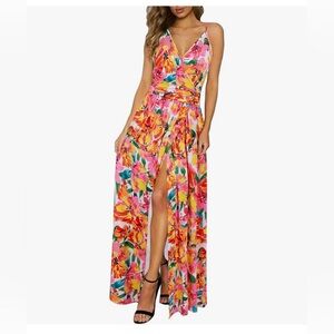 NWT Pink and Yellow Floral Wrap Dress-S